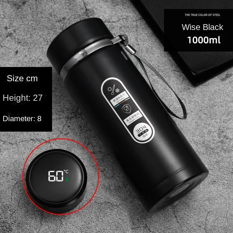 Bouteille Thermos en acier inoxydable 800ML-1L, bouteille de thé 304, bouteille sous vide pour voiture avec affichage de la température LED, tasse à boire Portable