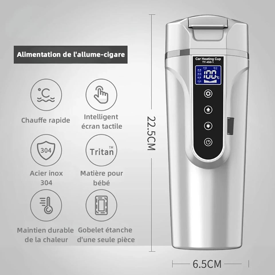 Bouilloire électrique Portable 12v/24v, tasse chauffante pour voiture intelligente, écran tactile, tasse thermique de 450ml, tasse chauffante pour voiture, température réglable