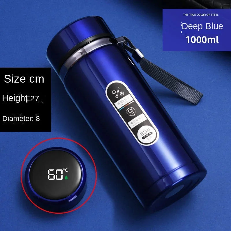 Bouteille Thermos en acier inoxydable 800ML-1L, bouteille de thé 304, bouteille sous vide pour voiture avec affichage de la température LED, tasse à boire Portable