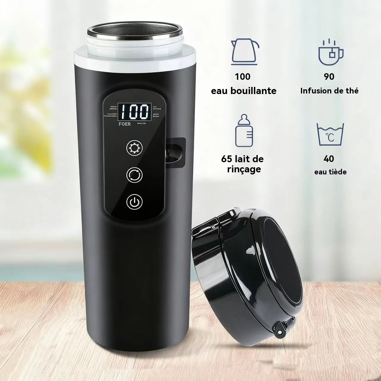 Bouilloire voiture 12V /camion 24V – Eau chaude, inox 304, sécurité anti-ébullition à sec