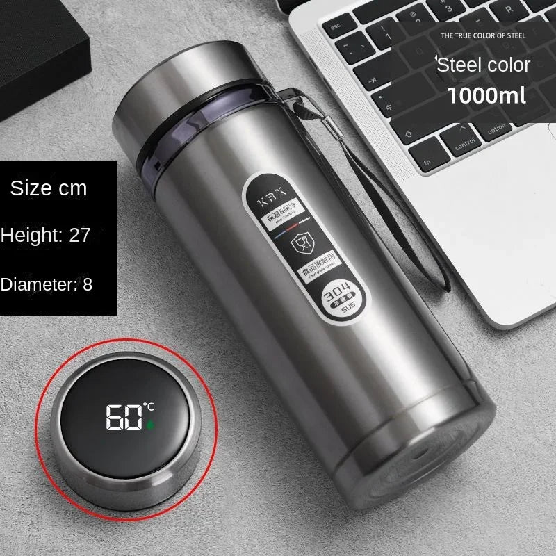 Bouteille Thermos en acier inoxydable 800ML-1L, bouteille de thé 304, bouteille sous vide pour voiture avec affichage de la température LED, tasse à boire Portable