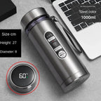 Bouteille Thermos en acier inoxydable 800ML-1L, bouteille de thé 304, bouteille sous vide pour voiture avec affichage de la température LED, tasse à boire Portable
