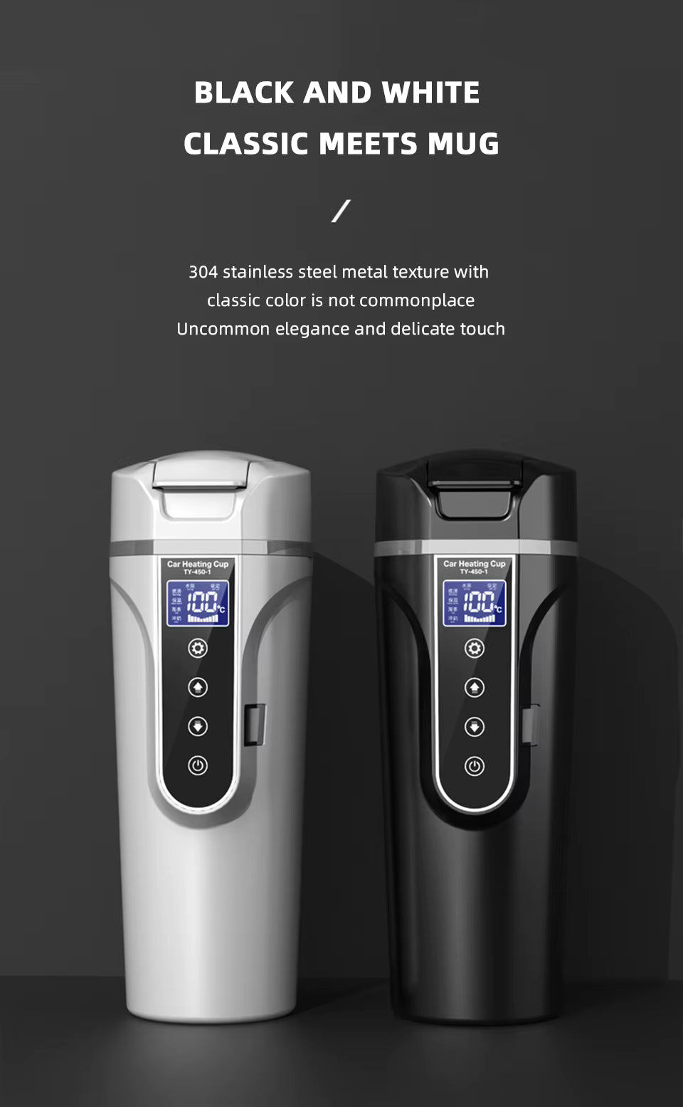 Bouilloire électrique Portable 12v/24v, tasse chauffante pour voiture intelligente, écran tactile, tasse thermique de 450ml, tasse chauffante pour voiture, température réglable