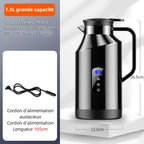 Bouilloire voiture 12V/24V 1,5L – Inox SUS304, chauffe 25–100°C, écran tactile