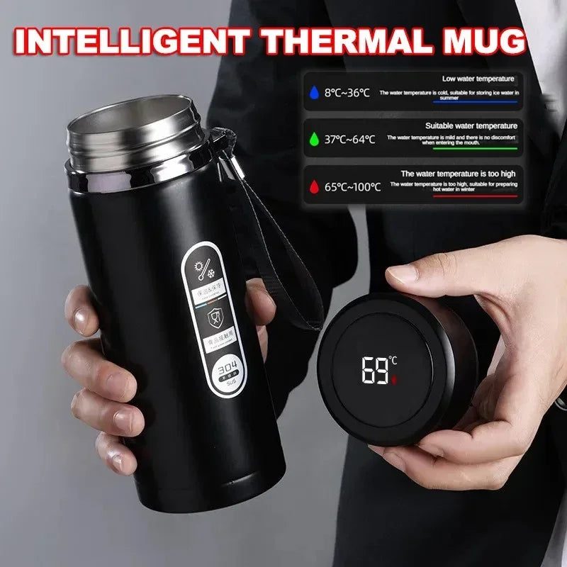 Bouteille Thermos en acier inoxydable, température LED 500ML-1liter