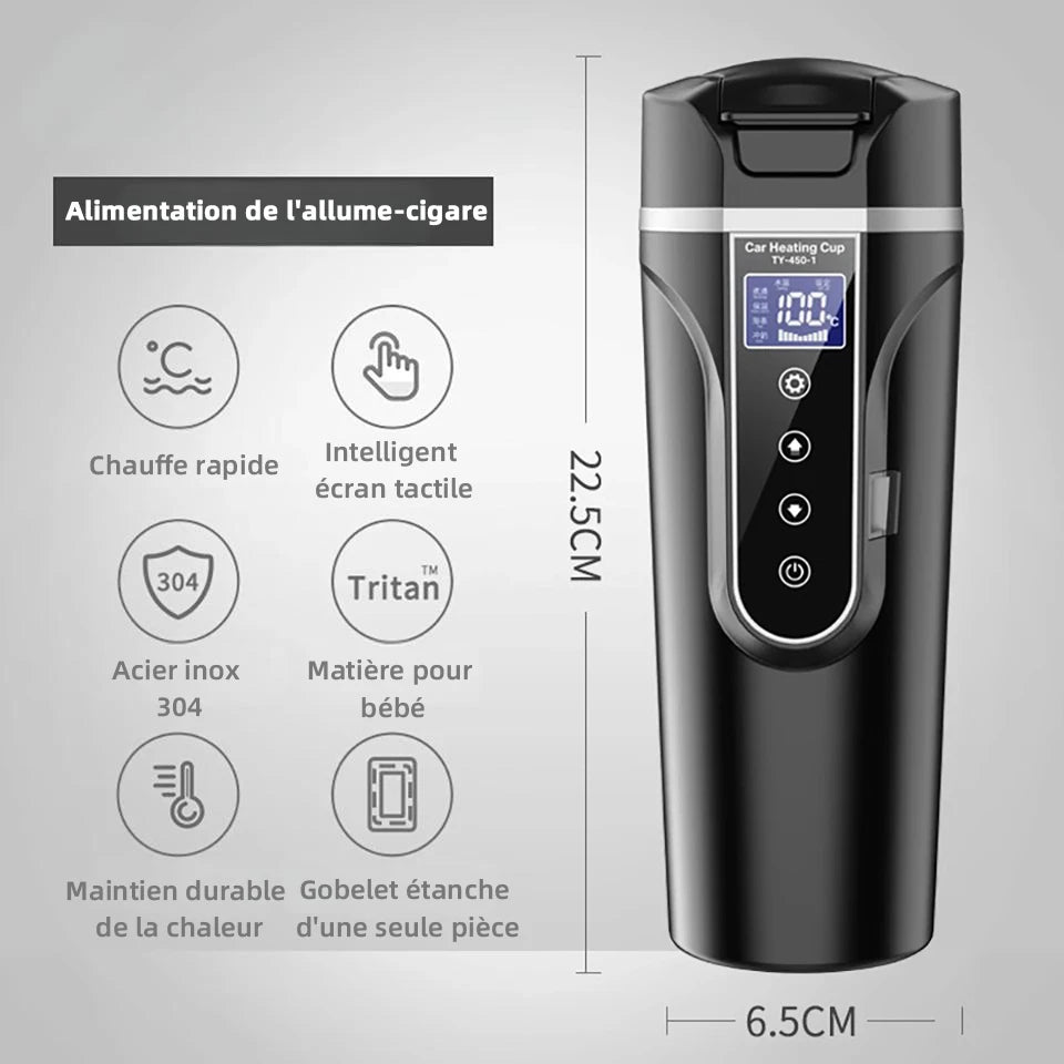 Bouilloire électrique Portable 12v/24v, tasse chauffante pour voiture intelligente, écran tactile, tasse thermique de 450ml, tasse chauffante pour voiture, température réglable