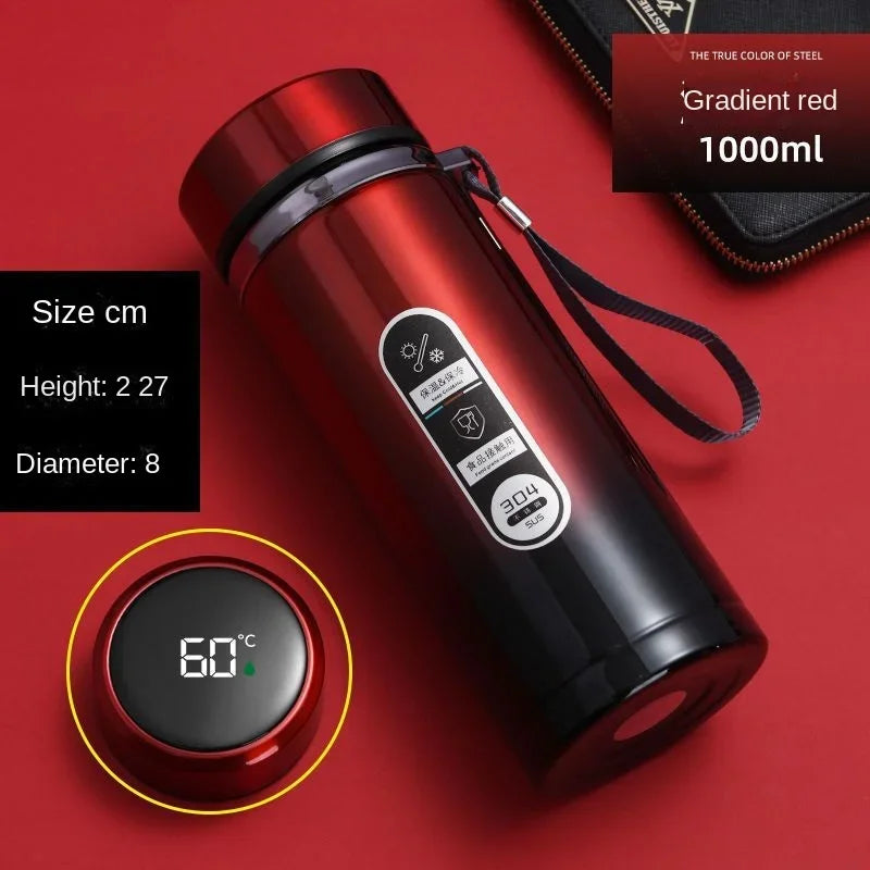 Bouteille Thermos en acier inoxydable 800ML-1L, bouteille de thé 304, bouteille sous vide pour voiture avec affichage de la température LED, tasse à boire Portable