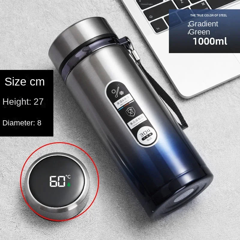 Bouteille Thermos en acier inoxydable 800ML-1L, bouteille de thé 304, bouteille sous vide pour voiture avec affichage de la température LED, tasse à boire Portable