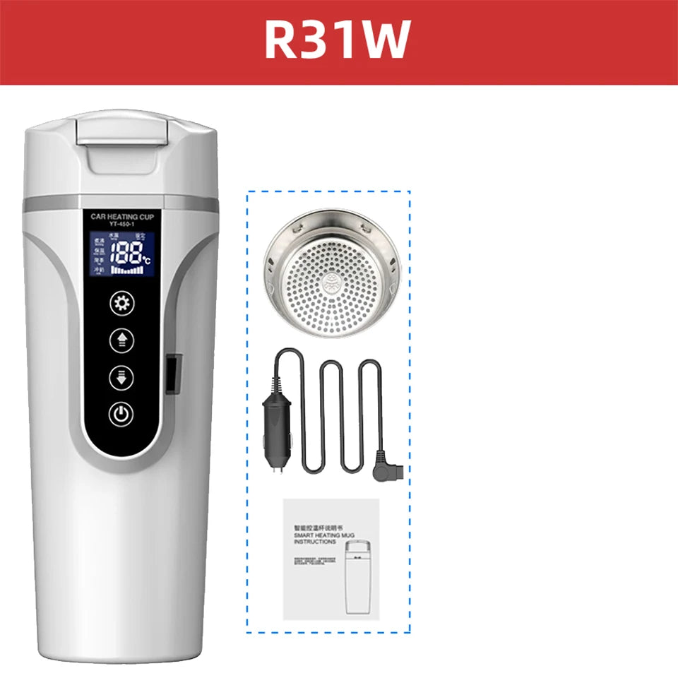 Bouilloire électrique Portable 12v/24v, tasse chauffante pour voiture intelligente, écran tactile, tasse thermique de 450ml, tasse chauffante pour voiture, température réglable