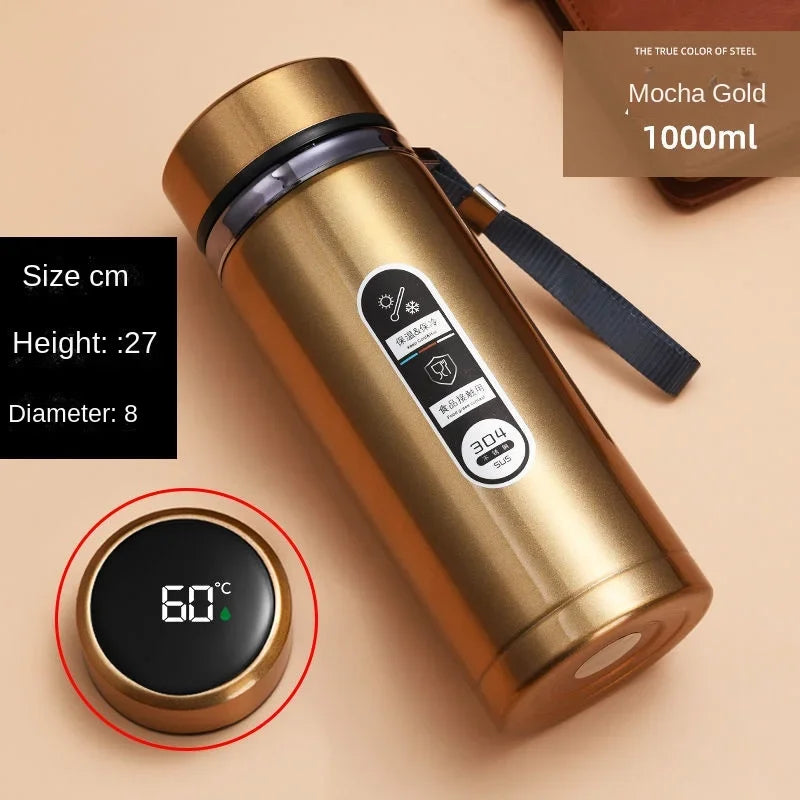 Bouteille Thermos en acier inoxydable 800ML-1L, bouteille de thé 304, bouteille sous vide pour voiture avec affichage de la température LED, tasse à boire Portable